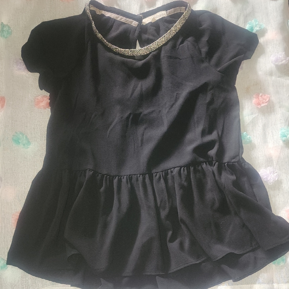 Rewind Black Blouse with Gold Trim